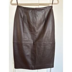Lafayette 148 NY 100% Full Grain Brown Leather Pencil Skirt, Size 4P, Like New